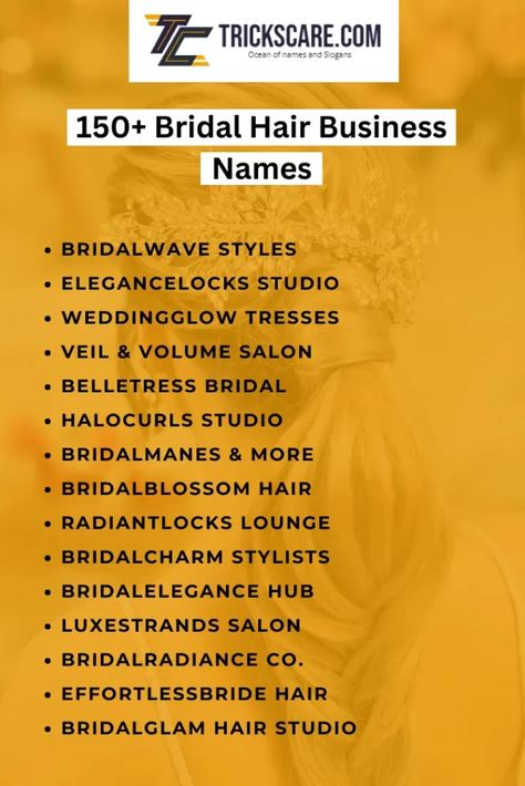 When it comes to planning a wedding, every little detail matters. One of the most critical aspects is the bride's hairstyle - it has to be perfect. Hair Business Names, Hair Business Names Ideas, Bride's Hairstyle, Salon Names Ideas, Hair Salon Names, Makeup Names, Beauty Salon Names, Ideas For Instagram, Salon Names