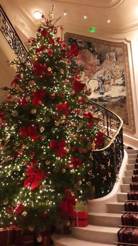 Rich People Christmas, Gold Christmas Aesthetic, Rich Christmas, Big Christmas Tree, Living Room Christmas, Red And Gold Christmas Tree, Pretty Christmas Trees, Christmas Luxury, Christmas Dreaming