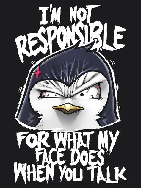 Penguin Quotes, Twisted Quotes, Penguin Pictures, Funny Vinyl Decals, Funny T Shirt Sayings, Art Premier, Funny Cartoon Gifs, Funny Phone Wallpaper, Funny Cartoon Quotes