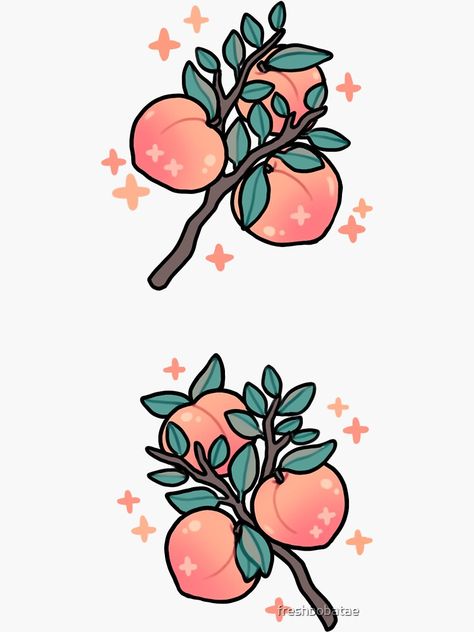 "peaches" Sticker by freshbobatae | Redbubble Cute Sticker Art, Peaches Drawing, Apricot Illustration, Cute Fruit Drawings, Peach Doodle, Kawaii Peach, Peach Drawing, Peach Tattoo, Peach Illustration