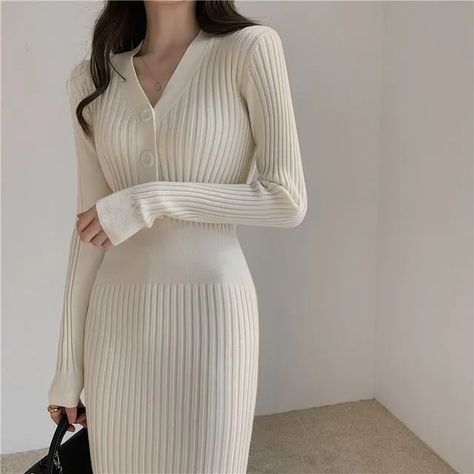 Bodycon Dress Casual, Bodycon Casual, White Bodycon, Long Sweater Dress, Elegant Fall, Womens Knit Dresses, Women Long Sleeve Dress, Estilo Chic, Long Sleeve Sweater Dress