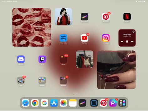 Red Ipad Homescreen, Ipad Screen Layout, Lana Del Rey Red Aesthetic, Lana Del Rey Red, Ipad 2024, Ipad Organization, Ipad Customization, Ipad Setup, Ipad Inspo