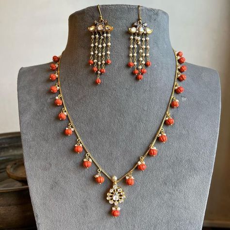 Ruby Pendent Designs, Ruby Jewelry Necklaces Simple, Coral Beads Jewellery Indian, Rubies Jewelry Necklaces Beads, Ruby Beads Jewellery Indian, Coral Necklace Designs, Light Weight Gold Jewellery Indian, Latest Beads Jewellery Designs, Coral Beads Jewellery