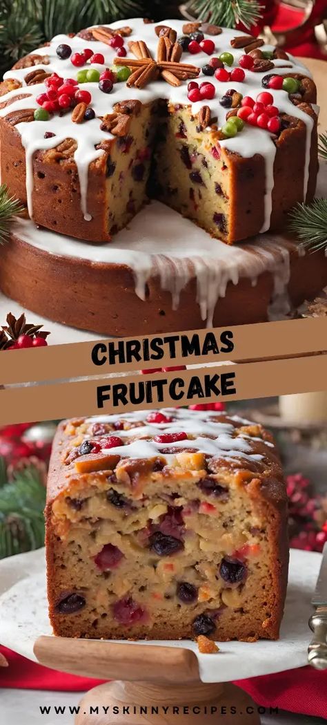 Indulge in the rich flavors of the holiday season with this delightful Christmas Fruitcake! 🎄🍰✨ Packed with a variety of dried fruits, nuts, and warm spices, this classic recipe captures the essence of Christmas. Soaked in rum or brandy for extra moisture and flavor, it's perfect for sharing with family and friends. Bake up a batch and enjoy the festive spirit! #ChristmasFruitcake #HolidayBaking #FestiveDesserts #HomemadeTreats 🎅🍇 Fruit Cake For Christmas, Homemade Fruitcake Recipe, Brandy Fruitcake Recipes, Christmas Fruitcake Recipes, Fruit Cake Bars Recipe, Easy Fruit Cake Recipe Simple, Easy Fruitcake Recipes, Fruitcake Recipes Traditional, Simple Fruit Cake Recipe