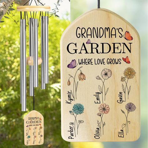 PRICES MAY VARY. Gifts for Grandma: The wind chimes for grandma gifts that engraved “Grandma's garden where love grows" and can be customized with the name, perfect for birthday gifts for grandma, Mother's Day gifts ideas or personalized gifts for grandma. Grandma Gifts: This personalized wind chime is a wonderful gift, every time it blows in the wind and makes a melodious tone, it's like showing your love for your grandma. Reminding your beautiful grandma that your love for her is always and fo Garden Wind Chimes, Mimi Gifts, Grammy Gift, Grandma's Garden, Personalized Grandma Gifts, Gifts For Grandma, Gift For Grandma, Birth Flower, Wind Chime