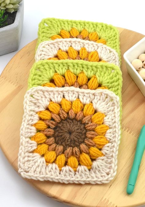 Sunflower Granny Square [aka Sunburst Square] Sunflower Crochet Granny Square Pattern Free, Sunflower Crochet Square Patterns, Crochet Sunflower Motif, Crochet Sunflower Wall Hanging Pattern Free, Granny Square Crochet Pattern Sunflower, Free Sunflower Granny Square Pattern, Free Crochet Sunflower Granny Square Pattern, Easy Sunflower Crochet Pattern, Large Sunburst Granny Square