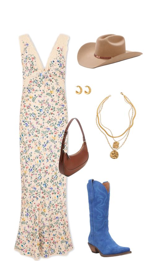 Country concert outfit inspo, cowboy boots outfit, slip dress outfit, summer outfit, cowboy hat, outfit collage, outfit board, floral dress Slip Dress Outfit Summer, Cowboy Hat Outfit, Collage Outfit, Dress Outfit Summer, Outfit Cowboy, Cowboy Boots Outfit, Concert Outfit Inspo, Slip Dress Outfit, The Maxx