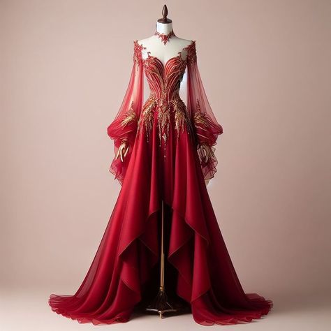 Y/n is the second eldest princess born three minutes after her twin A… #fanfiction #Fanfiction #amreading #books #wattpad Red Gold Dress Gowns, Red And Gold Tulle Dress, Prom Dresses Gold And Red, Fiery Wedding Dress, Gold And Red Gown, Fancy Winter Dress, Crimson Red Wedding Dress, Red Queen Gown, Red Dress Fantasy Gowns