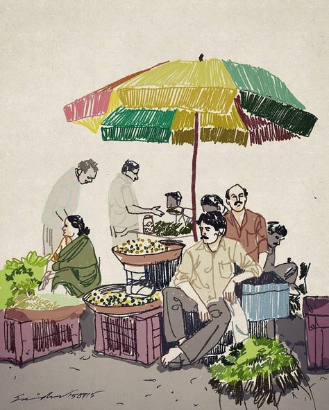 Sachin Ghanekar — #market #shopping #vegetables #travel #routine... Vegetable Market Memory Drawing, Market Scene Sketch, Market Memory Drawing, Market Place Drawing, Market Scene Drawing, Village Market Scene Drawing, Market Drawing, Memory Drawing, Village Market