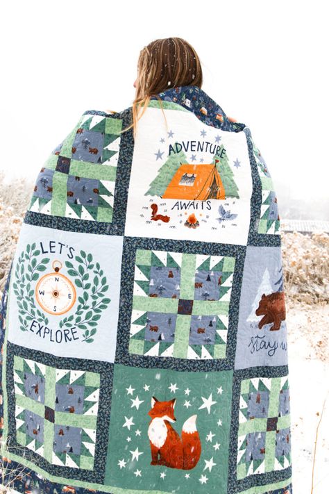 Woodland Quilts, Woodland Baby Quilt, Fox Quilt, Camping Quilt, Boys Quilt Patterns, Woodland Quilt, Panel Quilt Patterns, Woodland Fabric, Mountain Quilts