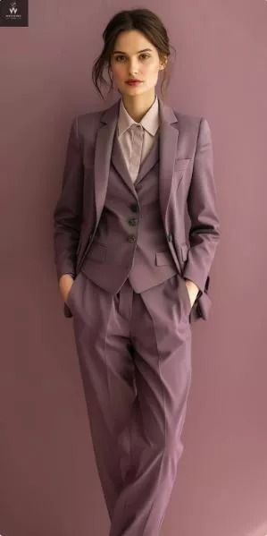 Mauve Three Piece Suit for Women | eBay Fancy Outfits Suit, Red Three Piece Suit Women, Women Plus Size Suits, Wedding Dress With Suit Jacket, Wedding Tux Women, 1910s Suits Women, Pant Suit Ideas For Women, Unisex Suits For Women, 3 Peace Suit Women Traditional