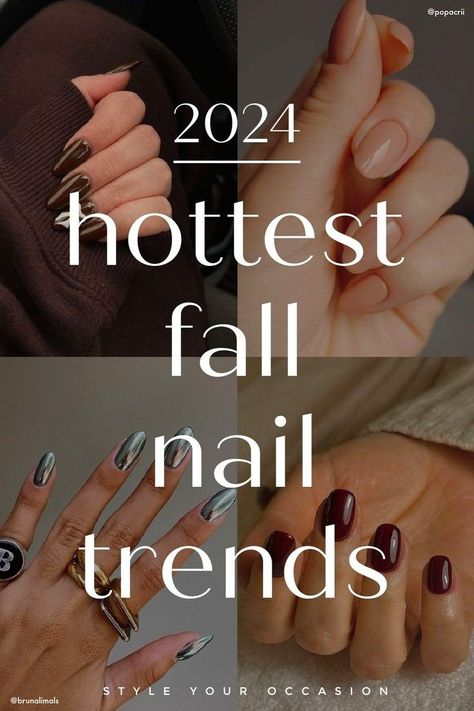 Fall Nail Trends for 2024. Are you on the hunt for trendy fall nail design ideas for 2024? We've got you covered! Check out the latest fall nail trends we're loving this season. From chic and simple autumn nail designs to brown nails and acrylic nails, you'll find all the inspiration you need for pretty nails this fall. Pre Fall Nails, Fall Leaves Nail Art, Autumn Nail, Nail Color Trends, Fall Manicure, Fall Nail Trends, Classy Nail Designs, Latest Nail Trends, Manicure Inspiration