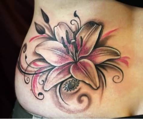 250+ Lily Tattoo Designs With Meanings (2020) Flower ideas & Symbols Lillies Tattoo Color, Red Lillies Tattoo, Colored Lily Flower Tattoo, Colour Lily Tattoo, Orange Tiger Lily Tattoo, Black And White Tattoos With Color Pop, Colored Lily Tattoo, Pink Lilly Tattoo, Black And White Tattoo With Pop Of Color