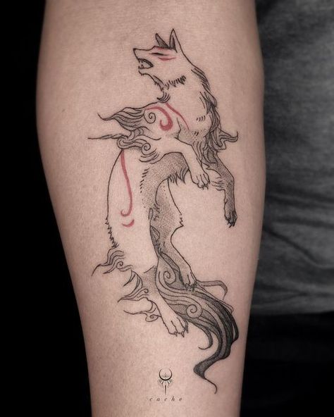 Cool Fox Tattoos, Okami Tattoo Amaterasu, Gumiho Tattoo, Amaterasu Tattoo, Okami Tattoo, Okami Art, Meow Tattoo, Small Fox Tattoo, Fox Tattoo