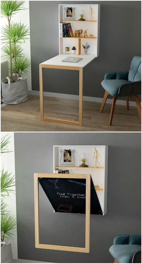 Ruangan Studio, Fold Down Desk, Ladder Desk, Space Saving Desk, Desks For Small Spaces, Floating Desk, Boy Aesthetic, Study Space, Space Saving Furniture