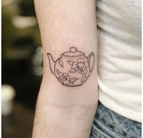 Lil Tattoo, Teapot Tattoo, Tea Tattoo, Teacup Tattoo, Cup Tattoo, Linework Tattoo, Floral Teapot, Coffee Tattoos, Inanimate Objects