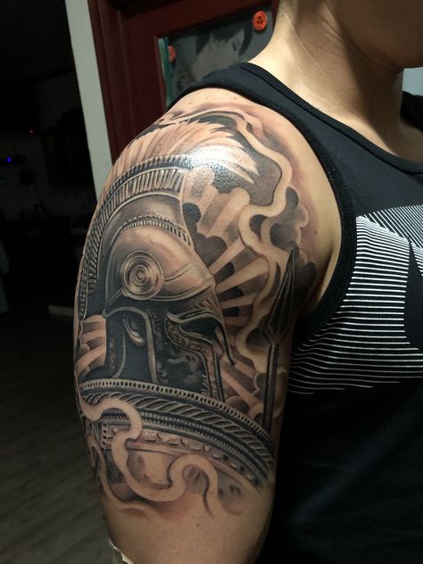 Spartan Shoulder Tattoo Men, Spartan Shoulder Tattoo, Spartan Shield Tattoo, Arm Sleeve Tattoo For Men, Spartan Helmet Tattoo, Sleeve Tattoo For Men, Body Armor Tattoo, Warrior Tattoo Sleeve, Shield Tattoo