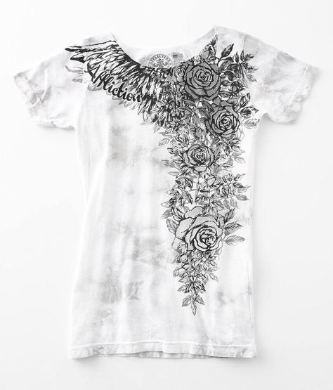 Affliction Shirts Womens, Affliction Clothing Women, Shirts With Holes, Affliction Clothing, Affliction Shirts, White Button Shirt, 2000s Tops, Slay Outfits, Rose Graphic