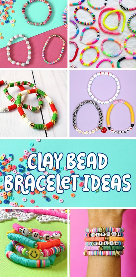 How to make clay bead bracelets plus tons of ideas for clay bead bracelet patterns and designs. This is a great resource with everything you need to know.   Clay Bead Bracelets | Bracelet Ideas | Stretch Bracelets | Friendship Bracelet Ideas | Beaded Bracelets |Heishi Bead Bracelets Clay Bead Pattern Ideas, Diy Clay Bead Bracelet Ideas, Clay Bead Bracelet Patterns, Ideas For Clay, Bead Bracelet Patterns, Friendship Bracelet Ideas, Clay Bead Bracelet Ideas, Bead Bracelet Ideas, Bracelets Heishi