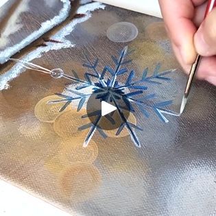 Watercolor Snowflake Tutorial, How To Paint A Snowflake, Snowflake Painting Easy, Cute Winter Paintings, How To Paint Snowflakes, Acrylic Winter Paintings, Winter Paintings On Canvas Acrylics, Snowflake Painting, Painted Snowflakes