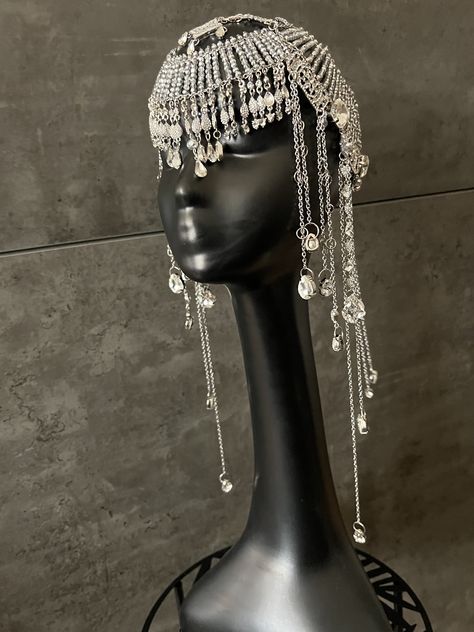 Beaded Wig, Silver Headpiece, Head Chain Jewelry, Art Deco Headpiece, Hair Rhinestone, Crystal Bridal Headpiece, Chain Headpiece, Headpiece Accessories, Shine Like A Star