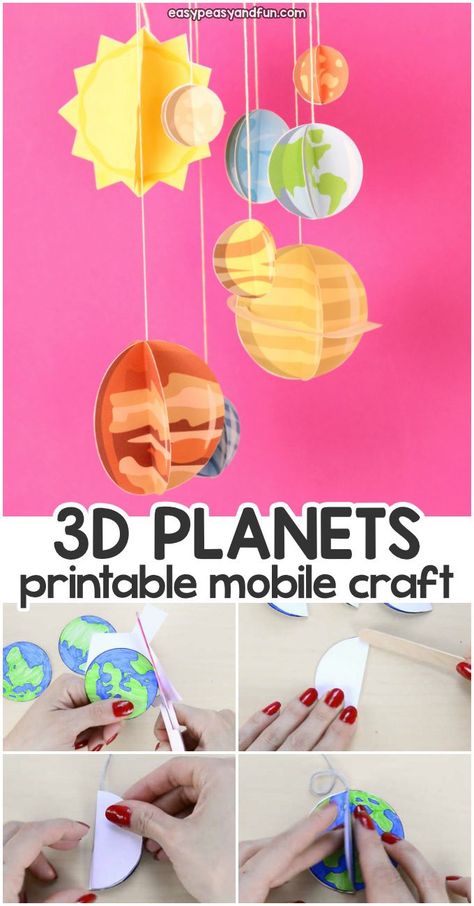 3D Paper Mobile Planets Craft for Kids. Fun paper activity for kids. Planets Craft, Solaire Diy, Planet Mobile, Solar System Projects For Kids, Solar System Mobile, Diy Solar System, Planet Crafts, Planet Project, Space Activities For Kids