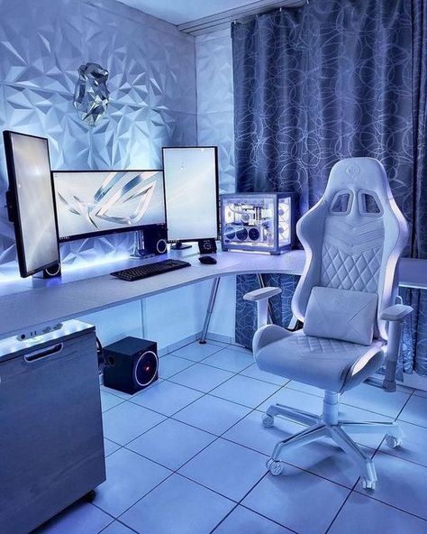 Ruangan Studio, Games Room Inspiration, Best Gaming Setup, Home Studio Setup, Gamer Room Decor, Video Game Room Design, White Desk, Computer Room, Gaming Room Setup