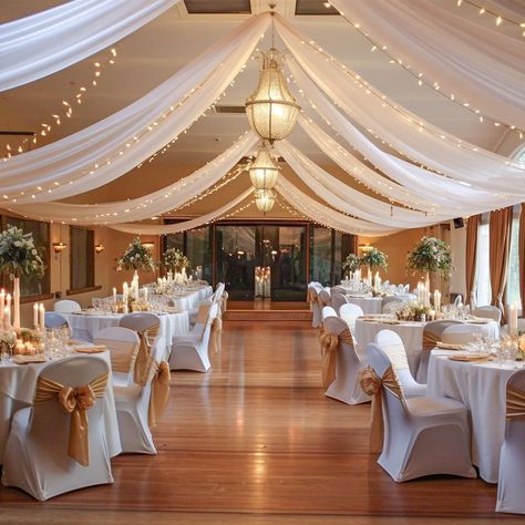 Banquet Hall Ceiling Design, Banquet Hall Wedding Decor, Twinkle Lights Wedding Reception, Hall Wedding Decorations, Wedding Hall Decor, Wedding Lighting Indoor, Twinkle Lights Wedding, Banquet Hall Wedding, Wedding Banquet Hall