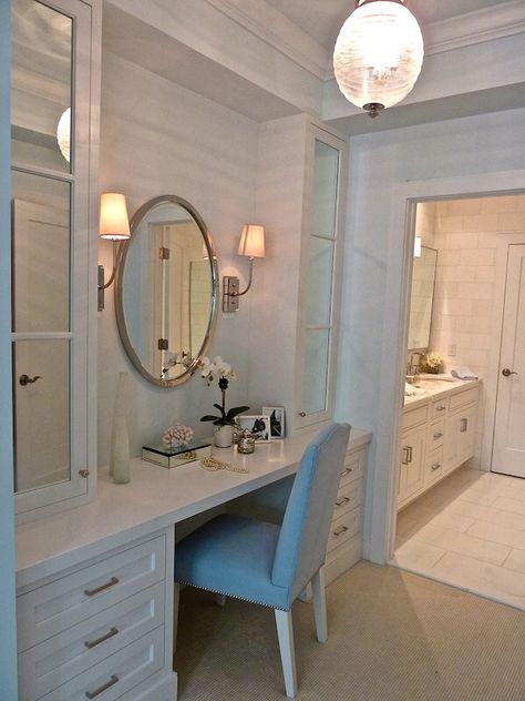 Kensett House master vanity Built In Vanity In Bedroom, Makeup Vanity In Closet, Closet With Vanity, Vanity In Bedroom, Dressing Room Bedroom, Room Bedroom Ideas, Built In Vanity, Bathroom With Makeup Vanity, Closet Vanity