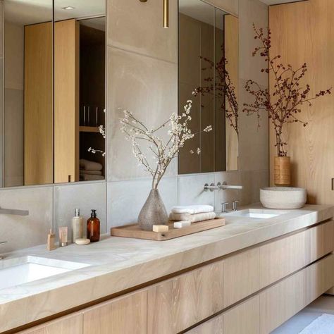 Japandi Bathroom Storage, Modern Minimal Bathroom Design, Japandi Master Bath, Wellness Room At Home, Minimal Bathroom Design, City Bathrooms, Japanese Apartment, Japandi Interiors, New House Bathroom