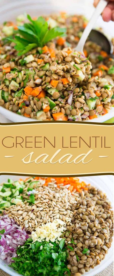 A Green Lentil Salad that'll have you want to come back for more? Yes, it actually exists, and you just found the recipe for it! Just make it, you'll see! Lentil Dinner Recipes, Green Lentil Recipes, Green Lentil Salad, Lentil Recipe, Lentil Salad Recipes, Vegetarian Meat, Green Lentil, Burger Bun, Lentil Dishes