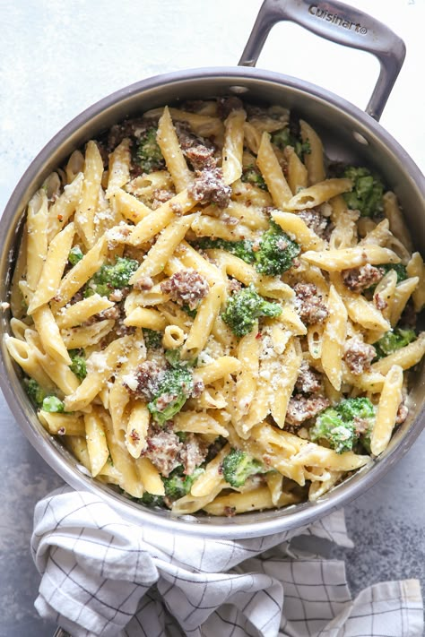 This quick and easy one-pot sausage broccoli pasta is a great weeknight meal! I don’t know about you, but I am aaaall about fast and uncomplicated weeknight dinners. And this one is one of our faves! I first developed this sausage broccoli pasta for Go Bold with Butter several months ago and it’s been on … Sausage Broccoli Pasta, Pasta With Italian Sausage, Pasta And Broccoli, Sausage And Broccoli, Sausage Broccoli, Broccoli Pasta Recipe, Sausage Pasta Recipes, Pasta Penne, Italian Sausage Pasta