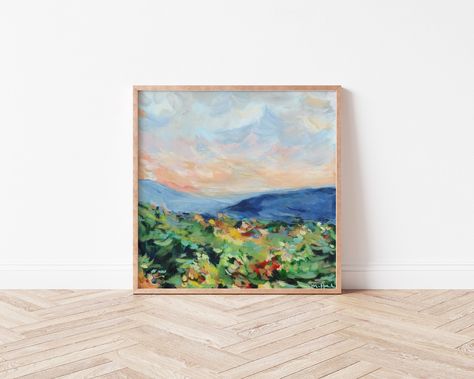 Mountain Impressionist Painting, Colorful Mountain Painting, Blue Ridge Mountains Art, Pine Tree Painting, Mountain Trees, Mountains Painting, Blue Ridge Mountain, Trees Painting, Mountain Landscape Painting