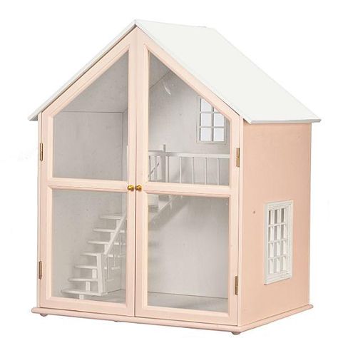 Pink Wooden Dollhouse Kit with Mezzanine Wooden Dollhouse Kits, Staircase Kits, Wooden Doll House, Maileg Dolls, Dollhouse Supplies, Pink Dollhouse, Room Box Miniatures, Miniature Dollhouse Furniture, Wooden Doll