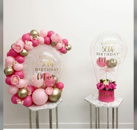 Floral Balloon Arch, Balloon Bouquet Diy, Bubble Gift, Balloon Prices, Balloon Arrangements, Happy 50th Birthday, Balloon Sculptures, Balloon Columns, Balloon Design