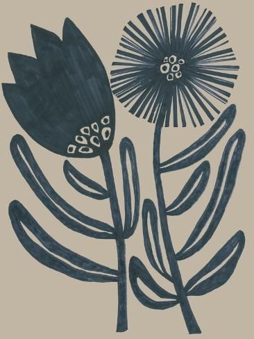 size: 12x9in Art Print: Blockprint Folk Flowers II by June Vess : Folk Flowers, Contemporary Folk Art, Folk Art Flowers, Scandinavian Print, Scandinavian Folk Art, Online Wall Art, Mural Wall Art, Plant Illustration, Folk Art Painting