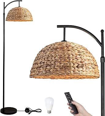 QIYIZM Floor Lamp for Living Room Bedroom Rattan Arc Boho Standing Lamp with Remote Dimmable Black Wicker Bamboo Lamp Shade Farmhouse Floor Light Industrial Tall Lamp Adjustable Floor Lamps Bohemian Boho Chic Floor Lamps, Bedroom Rattan, Floor Lamp For Living Room, Black Wicker, Tall Lamp, Industrial Floor, Boho Floor, Farmhouse Flooring, Industrial Floor Lamps