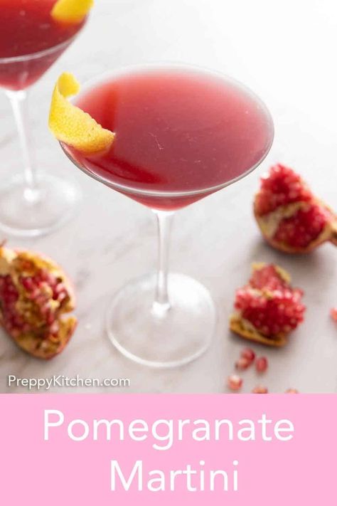 Impress your guests with this beautiful jewel-toned cocktail. This sweet and tart Pomegranate Martini is such a refreshing drink that is perfect for the holidays. Try this charmingly sweet twist on a martini the next time you throw a dinner party. Festive Drinks Alcohol, Pomegranate Martini, Boozy Milkshake, Alcohol Beverages, Craft Cocktail Recipe, Citrus Vodka, Specialty Drinks, Happy Drink, Preppy Kitchen