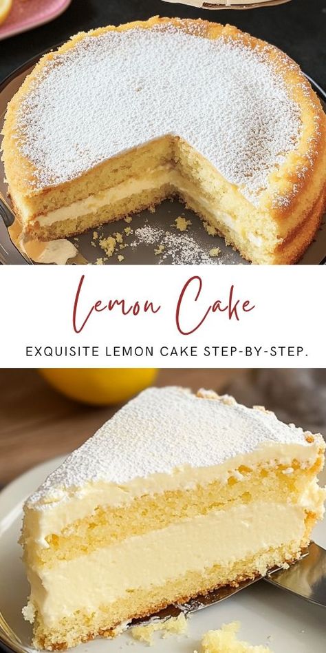 Famous Italian Lemon Cake Ingredients: For the Lemon Custard Filling: 1 egg A pinch of salt 50 grams (3 tablespoons) sugar 40 grams (3 tablespoons) cornstarch 300 ml (1 1/2 cups / 10.5 oz) milk Zest of one lemon Juice of one lemon #Lemon #Cake Lemon Custard Filling, Lemon Custard Cake, Italian Lemon Cake, Lemon Custard, Lemon Cake Recipe, Custard Filling, Cake Fillings, Lemon Desserts, Fun Baking Recipes