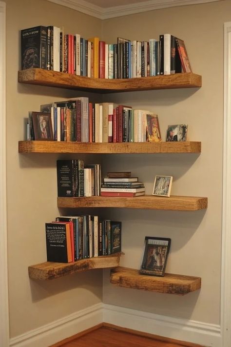 "Elevate your decor with minimalist Floating Bookshelves! 📚🛠️ Perfect for making small spaces feel open and organized. 🌟✨ #DIYBookshelves #StorageSolutions #MinimalistDecor" Bookshelves For Small Spaces, Small Bookshelves, Minimalist Bookshelves, Wall Shelves Bedroom, Floating Bookshelves, Sage Green Bedroom, Wood Bookshelves, Bookshelves Diy, Bedroom Green