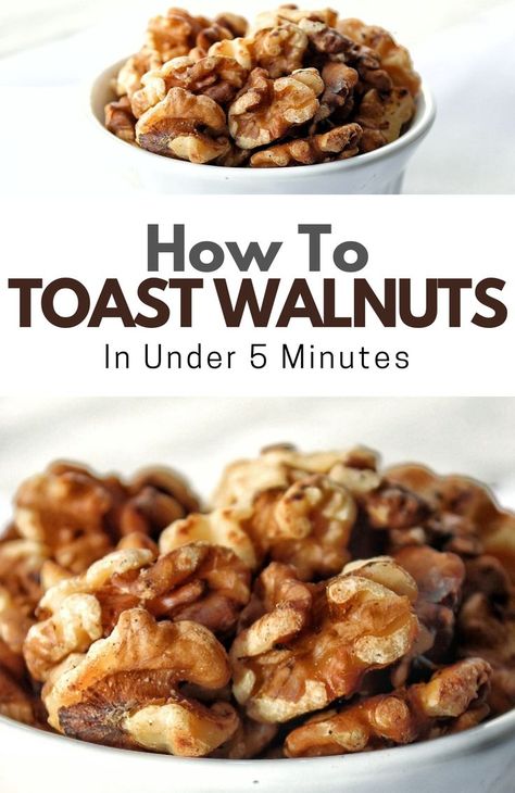 Learn how to toast walnuts to enhance your baked goods, salads, or to have as a snack. This method of toasting walnuts is very quick and easy! How To Toast Walnuts, Walnut Recipes, Roasted Walnuts, Nut Recipes, Walnut Salad, Salad Toppings, Vegan Sides, Roasted Nuts, Toasted Walnuts