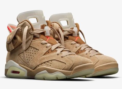 RAPPER Travis Scott commemorated his 29th birthday on April 30 by releasing his latest collaboration with Jordan Brand. The iconic Jordan Brand was launched by legendary NBA star Michael Jordan. Where to buy the Travis Scott x Air Jordan 6 ‘British Khaki’ The new Travis Scott x Air Jordan collection features the “British Khaki” sneakers. “Reprising a […] Air Jordan 6 Travis Scott, Jordan 6 Travis Scott, Travis Scott Sneakers, Doudoune The North Face, Jordan Retro 6, Air Jordan 6 Retro, Nike Air Jordan 6, British Khaki, Mask Art