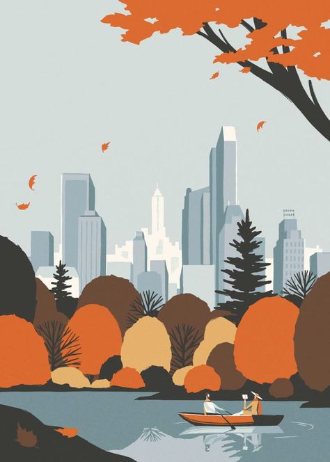 New York Autumn, Images Pop Art, Seni Mural, Posca Art, Autumn Illustration, City Illustration, Travel Illustration, Landscape Illustration, Graphic Design Posters