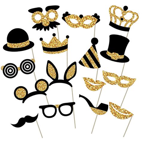 PRICES MAY VARY. ❥Great Value: The package includes 16 pcs black and gold party photo booth props with 16 pcs wooden sticks and 16 pcs sticker dots, good for wedding themed party decorations, so as to easily bring more fun to the party. ❥Assemble easily: Our black and gold party photo booth props are easily attached to the wooden dowel sticks with glue point dots; Then grab a prop and strike a pose sign fits in a standard photo picture frame, getting everyone involved in the photo booth fun. ❥Pr Glass Lipstick, Prom Party Decorations, Prom Props, Black Gold Birthday, Birthday Party Photo Booth, Gold Theme Party, Black And Gold Party, Party Photo Booth Props, Oscar Viewing Party