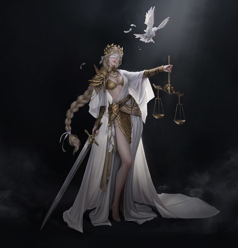 Goddess Of Justice, Dungeons And Dragons Classes, Female Character Concept, 다크 판타지, Goddess Art, God Art, Arte Fantasy, 영감을 주는 캐릭터, Female Character Design