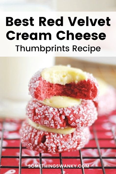 Whether you're planning an elaborate holiday meal or just snatching something sweet to eat with your coffee, these Red Velvet Cream Cheese Thumbprints are the perfect way to celebrate. This festive version of everyone's favorite cookie is simple to make and bake - so even with all of the holiday hustle and bustle, you can still enjoy a sweet treat! Catch the recipe here. Valentines Day Cookie Recipe, Starbucks Pumpkin Bread, Holiday Entertaining Food, Valentines Recipes Desserts, Red Velvet Recipes, Christmas Baking Cookies, Thumbprint Cookies Recipe, Christmas Desserts Easy, Red Velvet Cookies