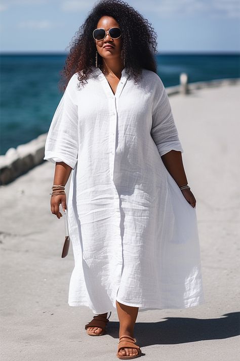 Plus Size White Dresses Linen Dresses Plus Size Summer, White Party Dresses For Women, Plus Size Cruise Wear, Plus Size Linen Outfits, Over 60 Fashion Summer, Plus Size Resort Wear Outfits, Plus Size Travel Outfits, Modest Beach Wear, Plus Size Summer Outfits Big Stomach