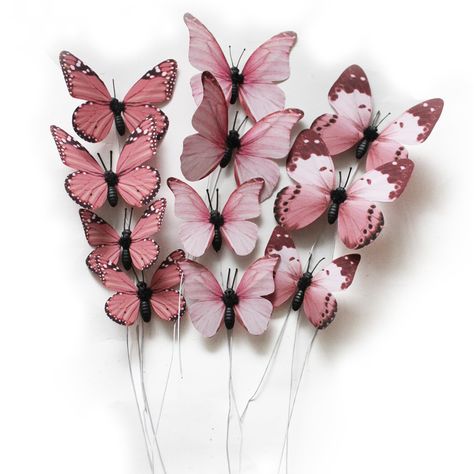 PRICES MAY VARY. Eye-catching design: Bright butterfly decorations with Lovely in appearance and perfect for decorating your home, Add a sweet, spring touch to your living room,study room, cafe, balcony etc. Material: These vibrant butterfly ornaments are made with black, plastic bodies and fabric wings in bright colors. There are flexible wires inside the wings and the bottom of the butterfly which allows these pretty butterflies to be added in bouquets, wreath or placed on craft projects , gif Diy 3d Butterfly, Diy Crafts Butterfly, Diy Craft Hacks, Home Flower Arrangements, Butterfly Ornaments, Tea Party Wedding, Butterfly Wall Decor, Fake Flower, 3d Butterfly