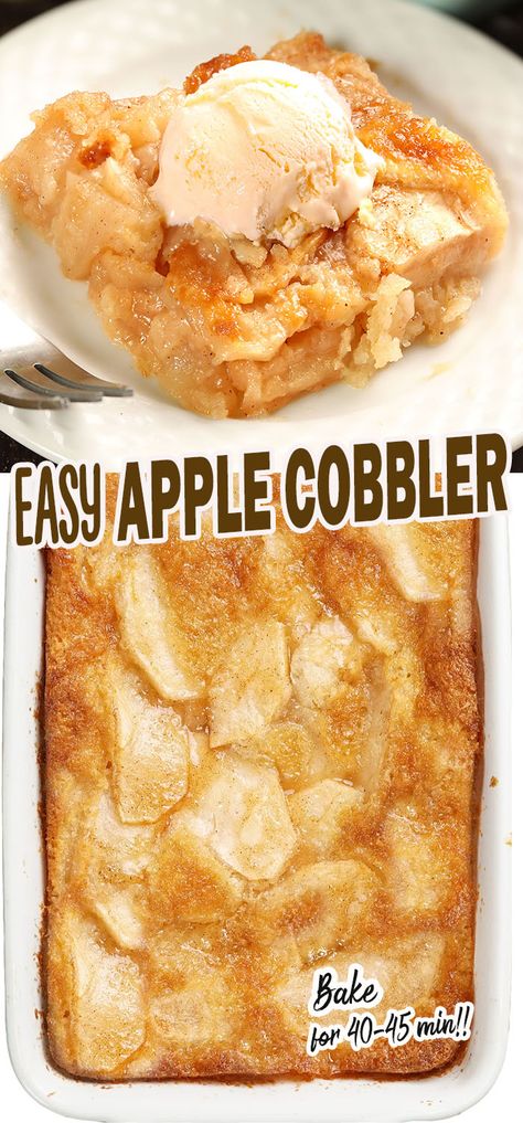 Easy Apple Cobbler - Sugar Apron How To Cook Apples For Pie Filling, Apple Pear Cobbler Recipe, Bisquick Apple Cobbler Easy Recipes, Cinnamon Roll Apple Cobbler Recipe, 2 Ingredient Apple Cobbler, Small Batch Apple Cobbler, Apple Cobbler For Two, Apple Crisp In Cupcake Pan, Old Fashion Cobbler