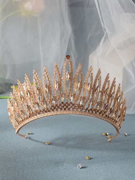 Gold  Collar  Zinc Alloy  Tiaras Embellished   Weddings & Events Quinceanera Crown, Crown For Women, Bridal Headwear, Royal Tiaras, Rhinestone Crown, Crown Design, Gold Collar, Rhinestone Decor, Beautiful Fairies